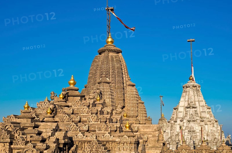 Domes and Shikhara towers at a temple complex on the holy mountain Shatrunjaya