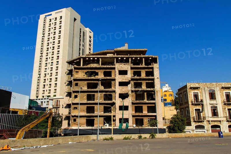 War ruins and newly constructed buildings on the former front or Green Line