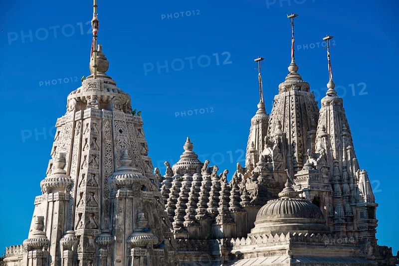 Domes and Shikhara towers at a temple complex on the holy mountain Shatrunjaya