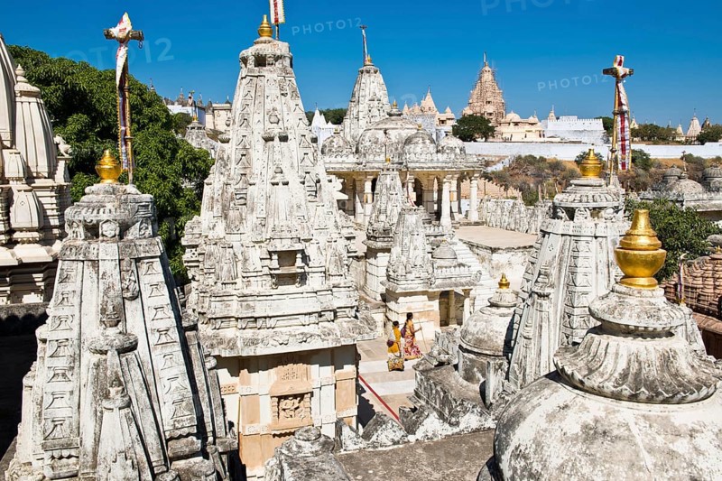 Domes and Shikhara towers of the temple complex on the holy mountain of Shatrunjaya