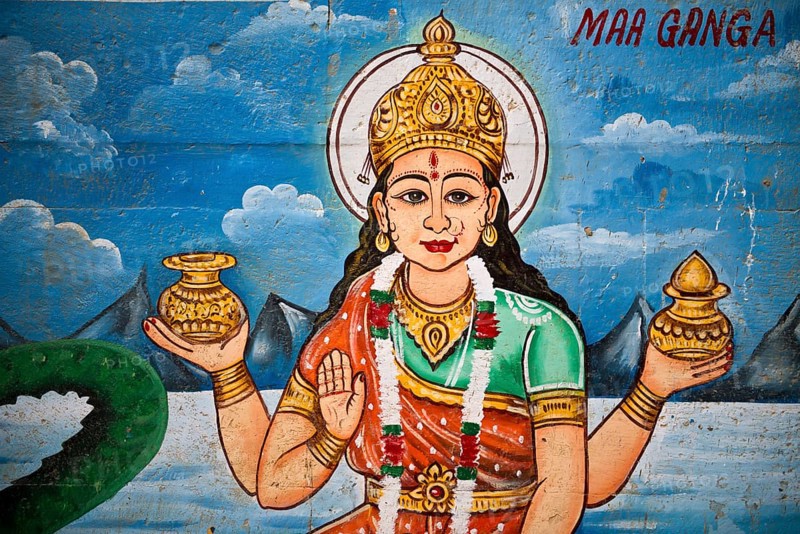 Mother Goddess Ganga painted on the wall of a house on the banks of the Ganges River