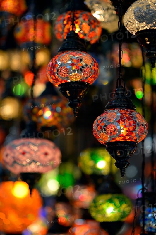 Typical stained glass lanterns or lamps