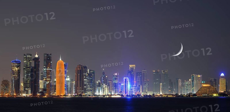 Night skyline of Doha with the Al Bidda Tower