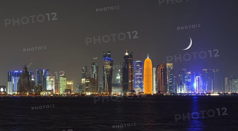 Night skyline of Doha with the Al Bidda Tower