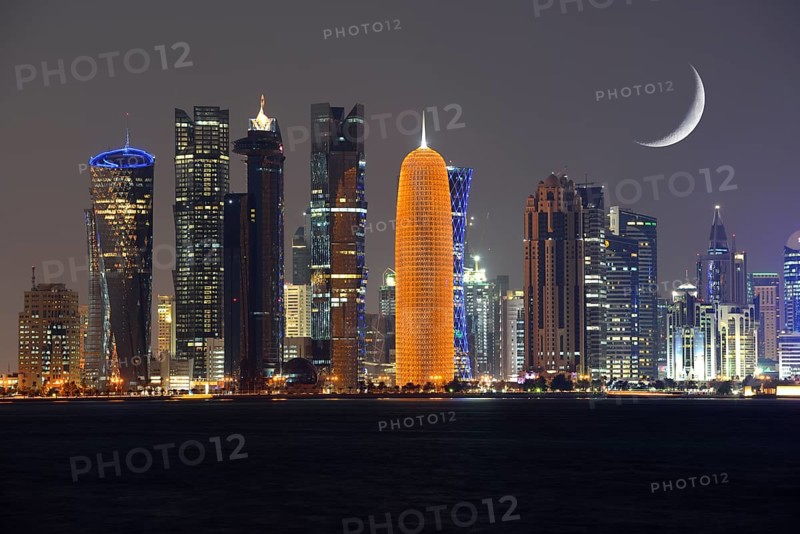 Night skyline of Doha with the Al Bidda Tower