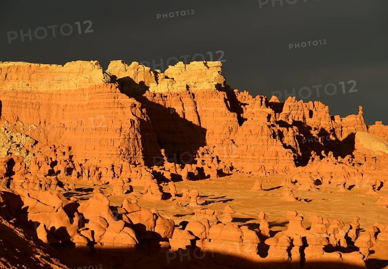 Eroded hoodoos and rock formations of Entrada Sandstone in the morning light