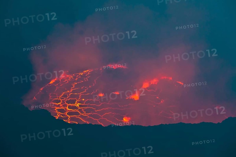 Boiling lava lake in the crater of Mount Nyiragongo volcano