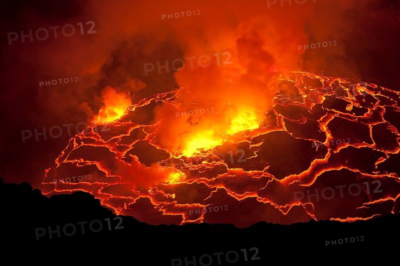 Boiling lava lake in the crater of Mount Nyiragongo volcano