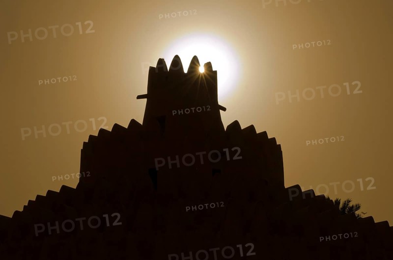 Silhouette of a tower of the Al Ain Palace Museum or Sheikh Zayed Palace Museum