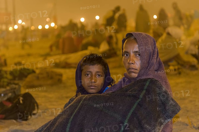 Woman and child at Kumbha Mela grounds