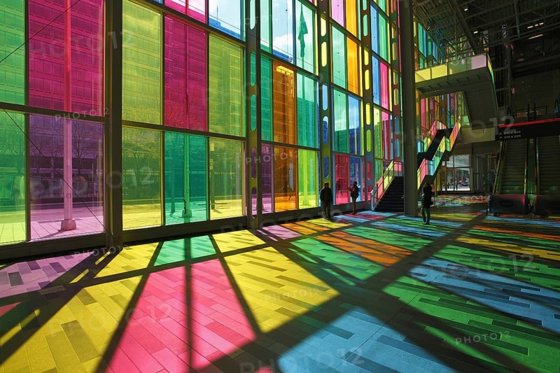 Colorful reflections in the foyer of the Palais des congrès de Montréal convention centre