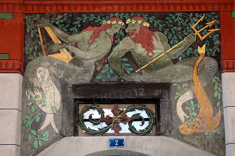 Poseidon with trident and mermaid