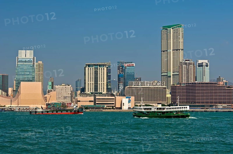 Victoria Harbour and skyscrapers in the district of Tsim Sha Tsui