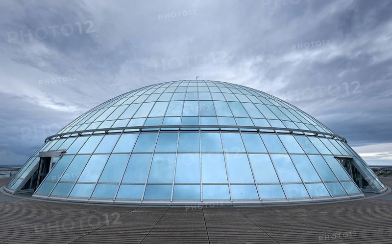 Glass dome of the hot water storage and Perlan restaurant
