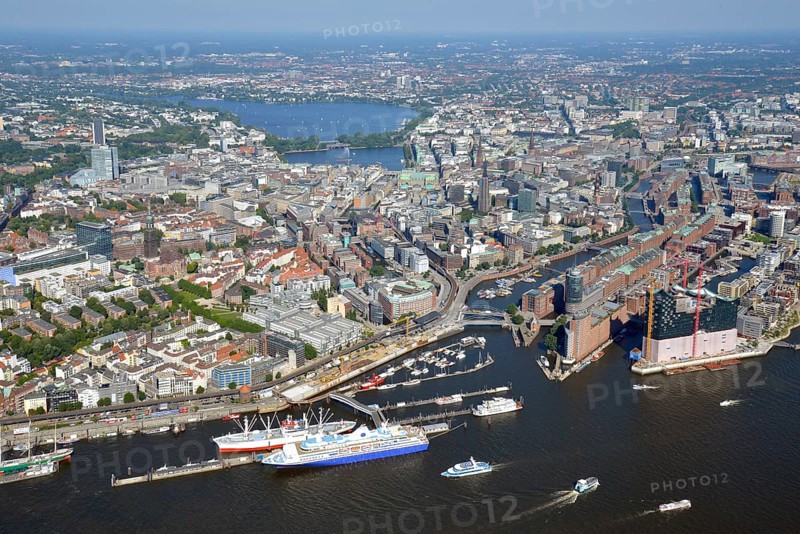View from the Elbe River over the Alster lakes
