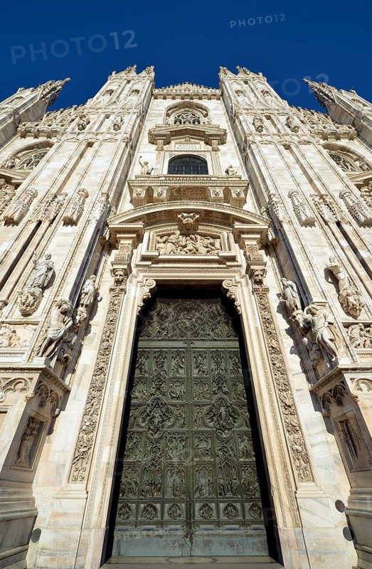Bronze main door with scenes from the life of Mary