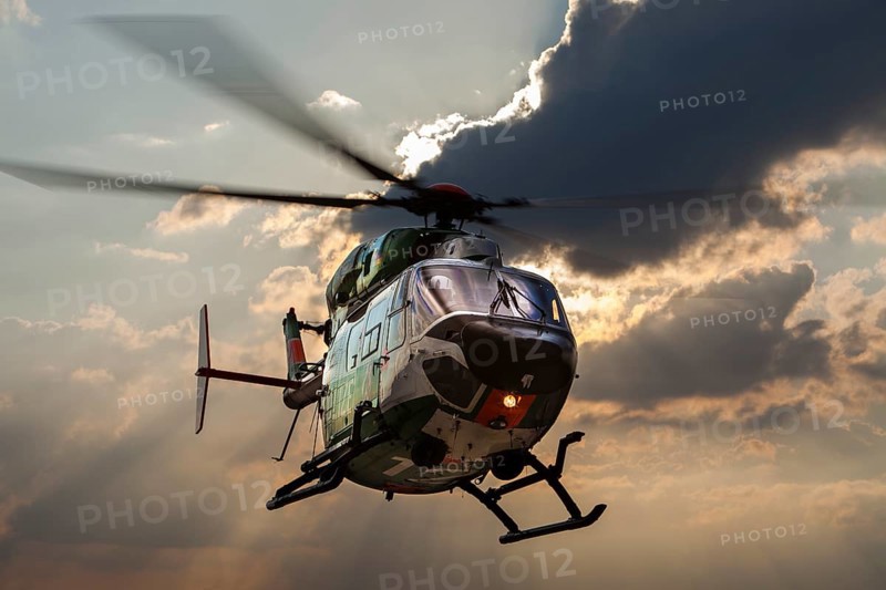 Police helicopter type BK 117 taking off for an operational flight