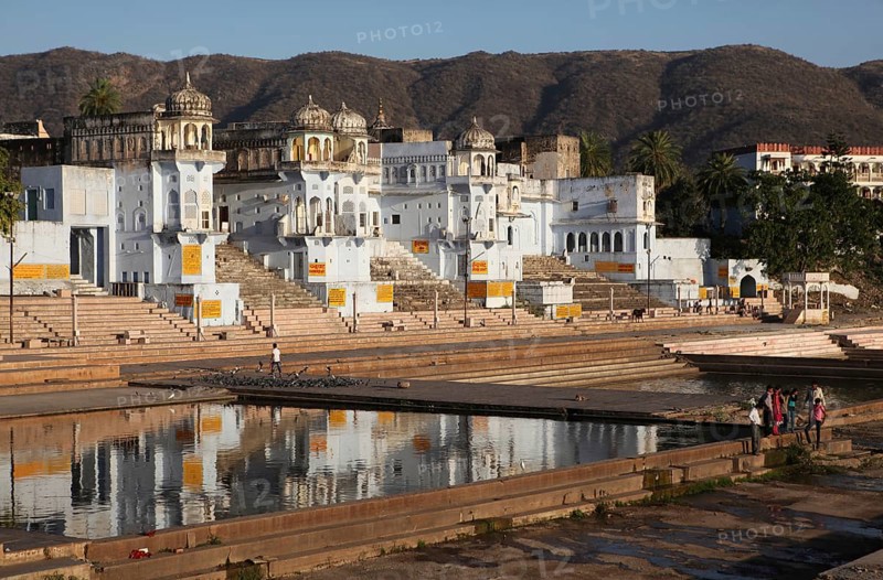 View over the ghats towards the holy city of Pushkar