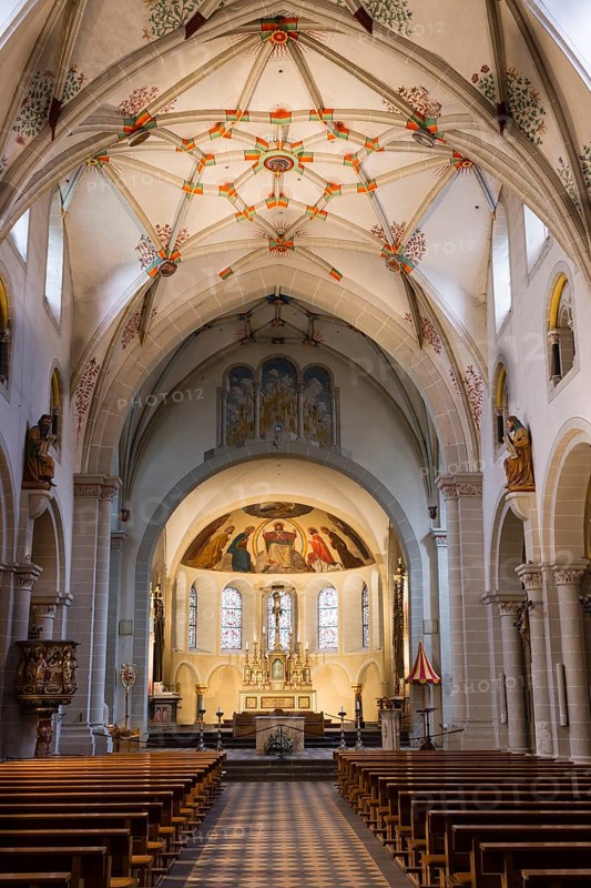 Nave with a Gothic stellar vault of the Basilica of St. Castor