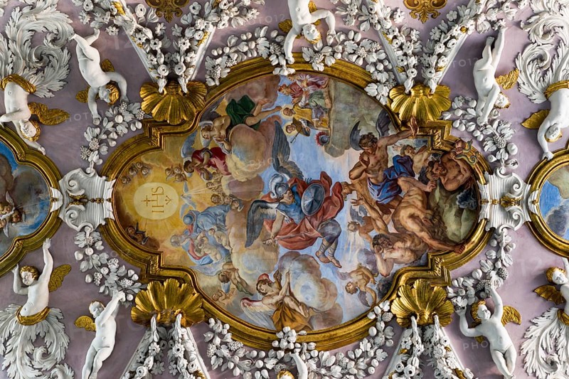 Baroque stucco ceiling with cherubs