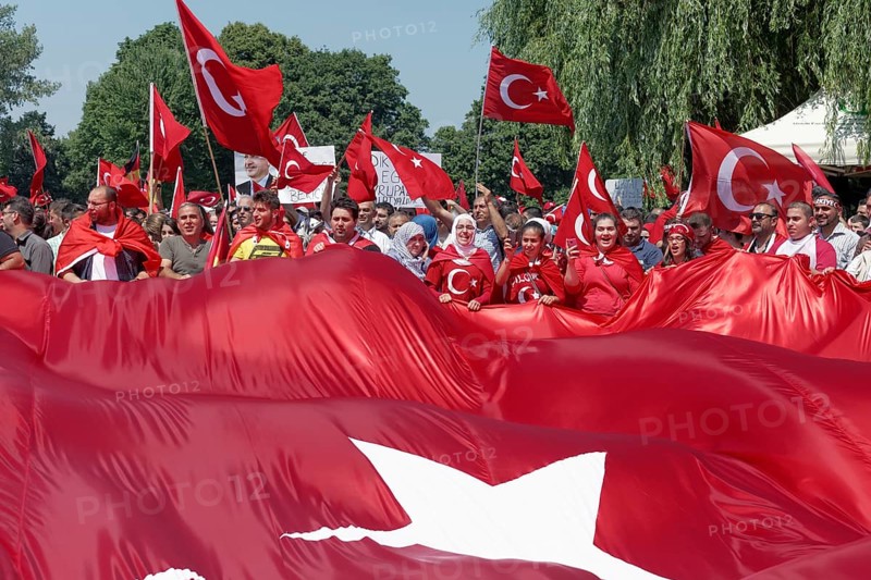 Large demonstration of supporters living in Germany of Turkish Prime Minister Recep Tayyip Erdogan in Rhine Park on 7th June 2013