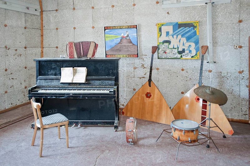 Music room of the school of the abandoned Russian mining town of Pyramiden