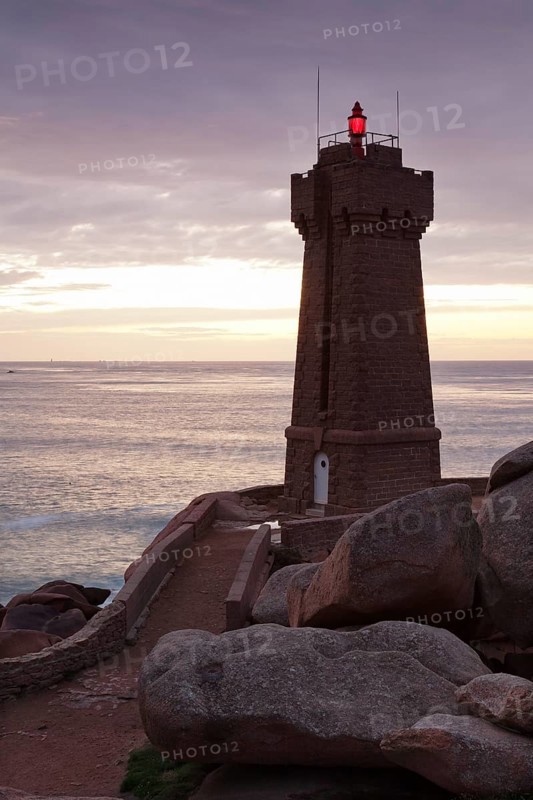 Phare de Ploumanac'h or Phare de Mean Ruz lighthouse on the Côte de Granit Rose or Pink Granite Coast