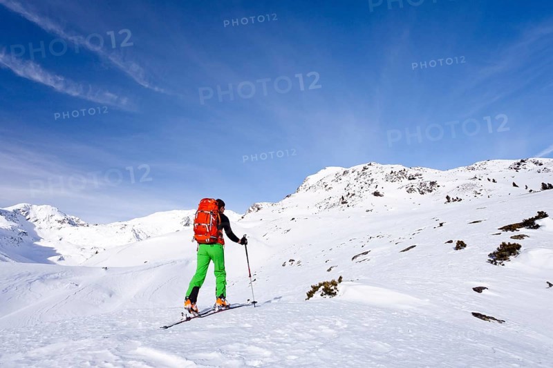 Cross-country skier ascending the Kalfanwand Mountain