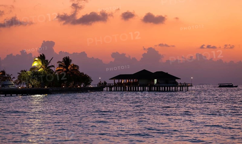 Restaurant of Paradise Island at dusk