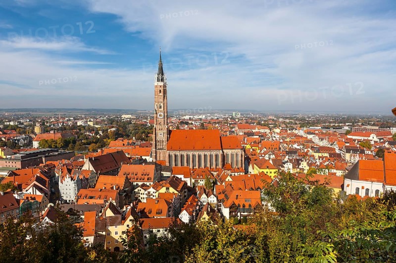 View from Burg Trausnitz Castle over the historic city centre of Landshut with the Parish Church of St. Martin
