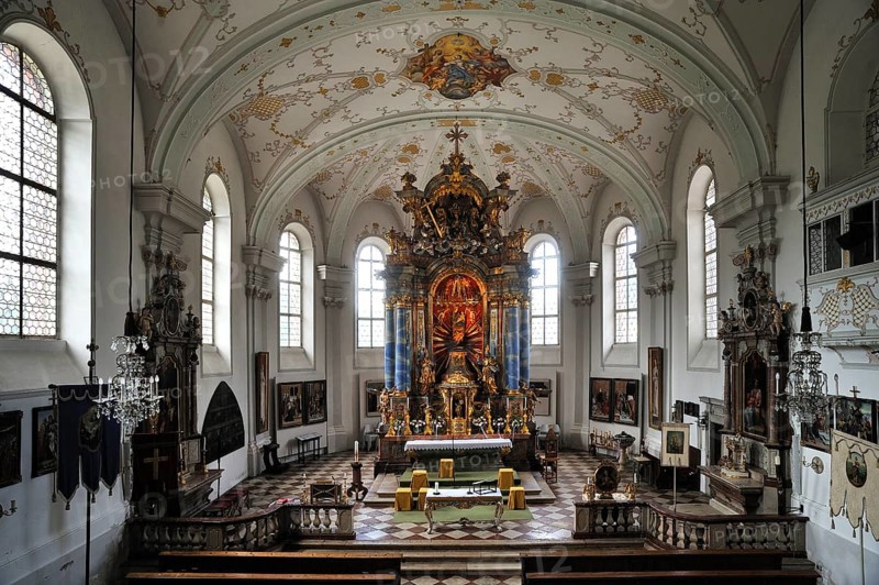 Altar room with a vaulted ceiling of the Parish Church and Pilgrimage Church of the Assumption of Mary