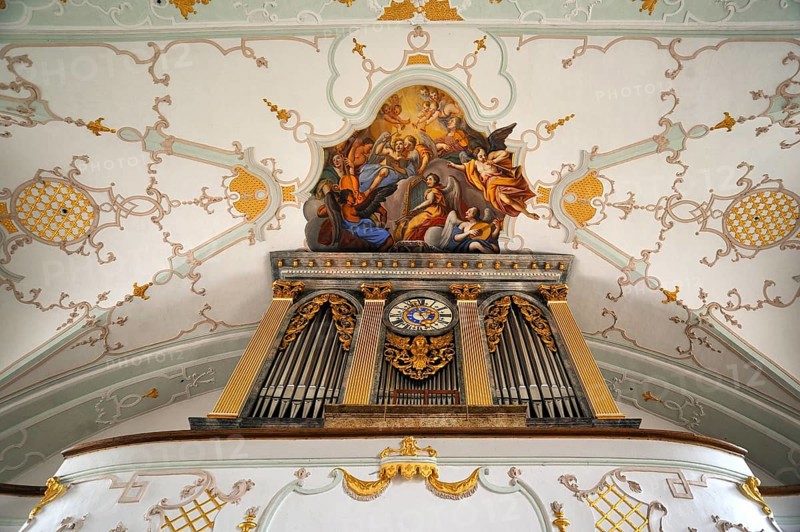 Organ and ceiling fresco in the Parish Church and Pilgrimage Church of the Assumption of Mary