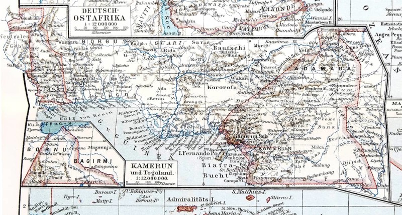 Map of the former German colony of Cameroon and Togoland