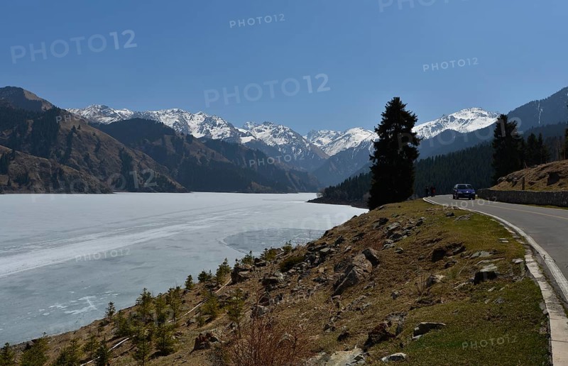 Frozen mountain lake