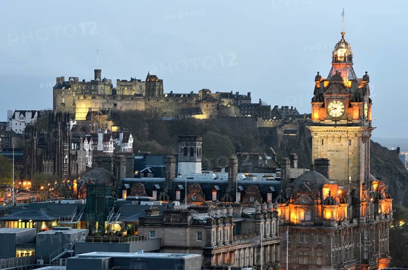 View of the historic centre from Calton Hill with Edinburgh Castle and the tower of the Balmoral Hotel
