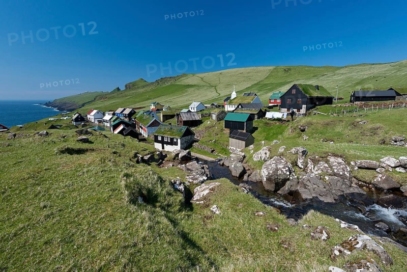 Village with houses mostly in the traditional Faroese style