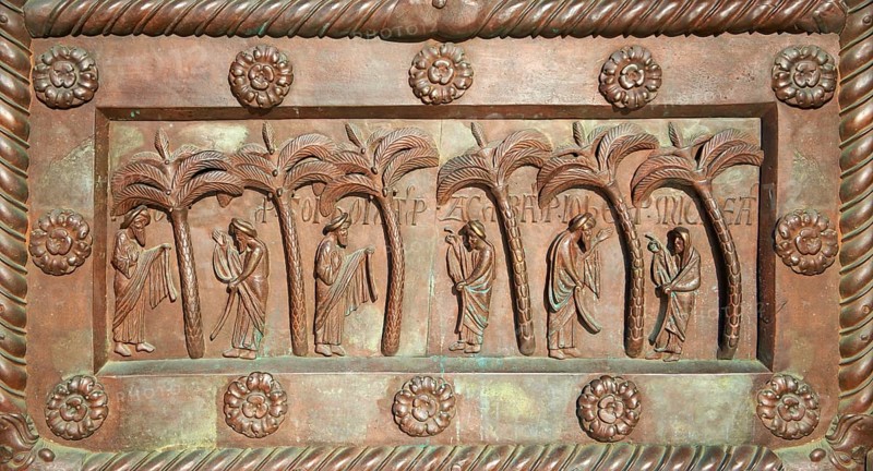 Medieval sculptural reliefs on the door of the Baptistry of St. John