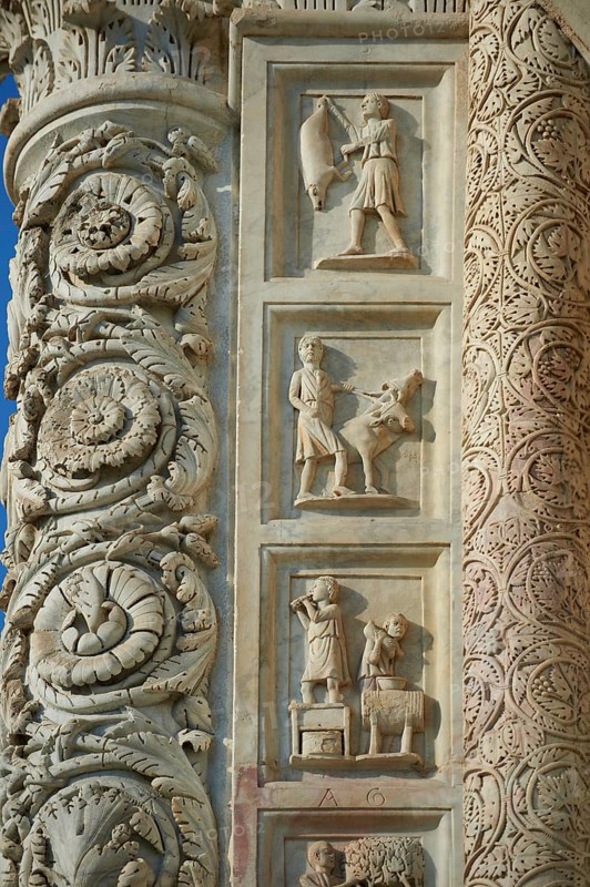Medieval sculptural reliefs on the door of the Baptistry of St. John