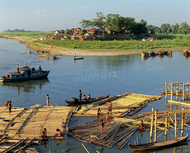 Floating rafts on the Ayeyarwady River at Buffalo Point