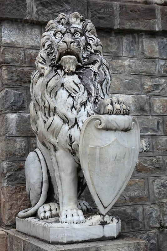 Lion with coat of arms
