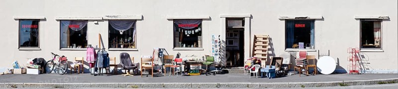 Thrift shop with displays outside