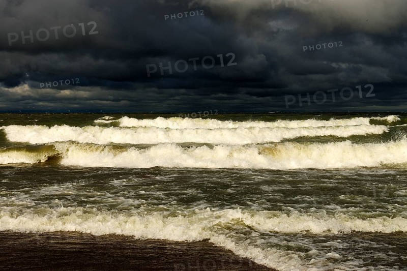 Dark rain clouds over the storm-tossed Lake Erie