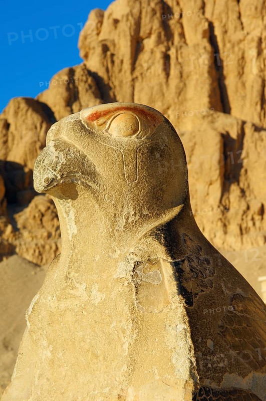Horus statue on the ramp of the Temple of Hatshepsut
