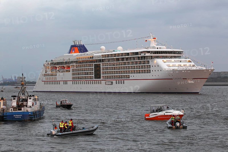 New cruise ship Europa 2 from the Hapag-Lloyd shipping company on the way to the naming ceremony on the Elbe River during the Hamburg Harbour Birthday celebrations