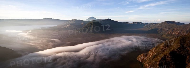 Morning fog in the Tengger Caldera with Mount Bromo volcano