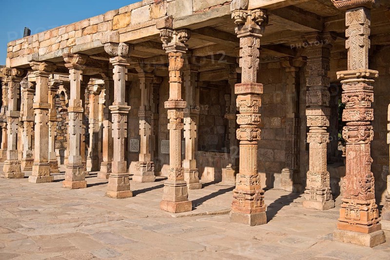 Islamic mosque with columns built from destroyed Hindu temples