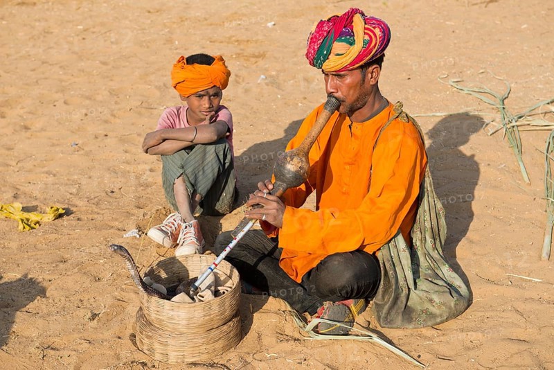 Rajasthani snake charmer with a turban