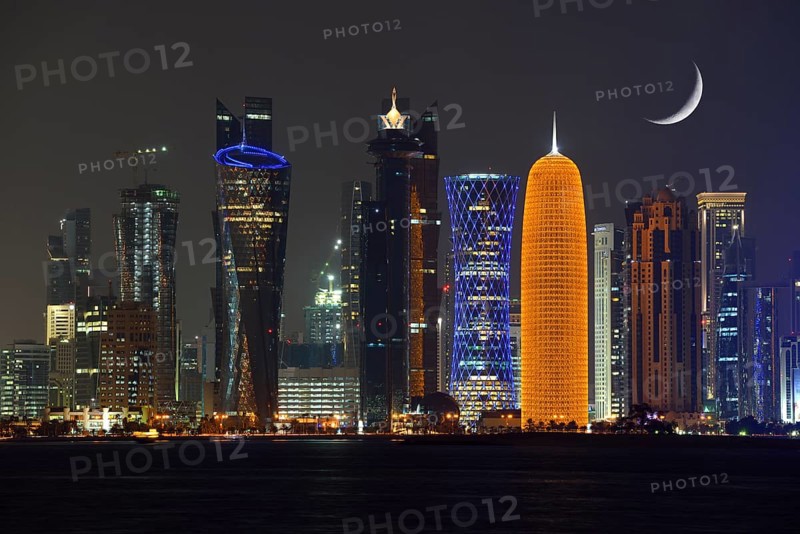 Night skyline of Doha with the Al Bidda Tower