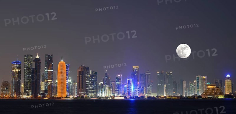 Night skyline of Doha with the Al Bidda Tower