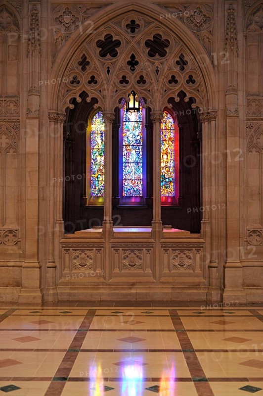 Church window in the aisle